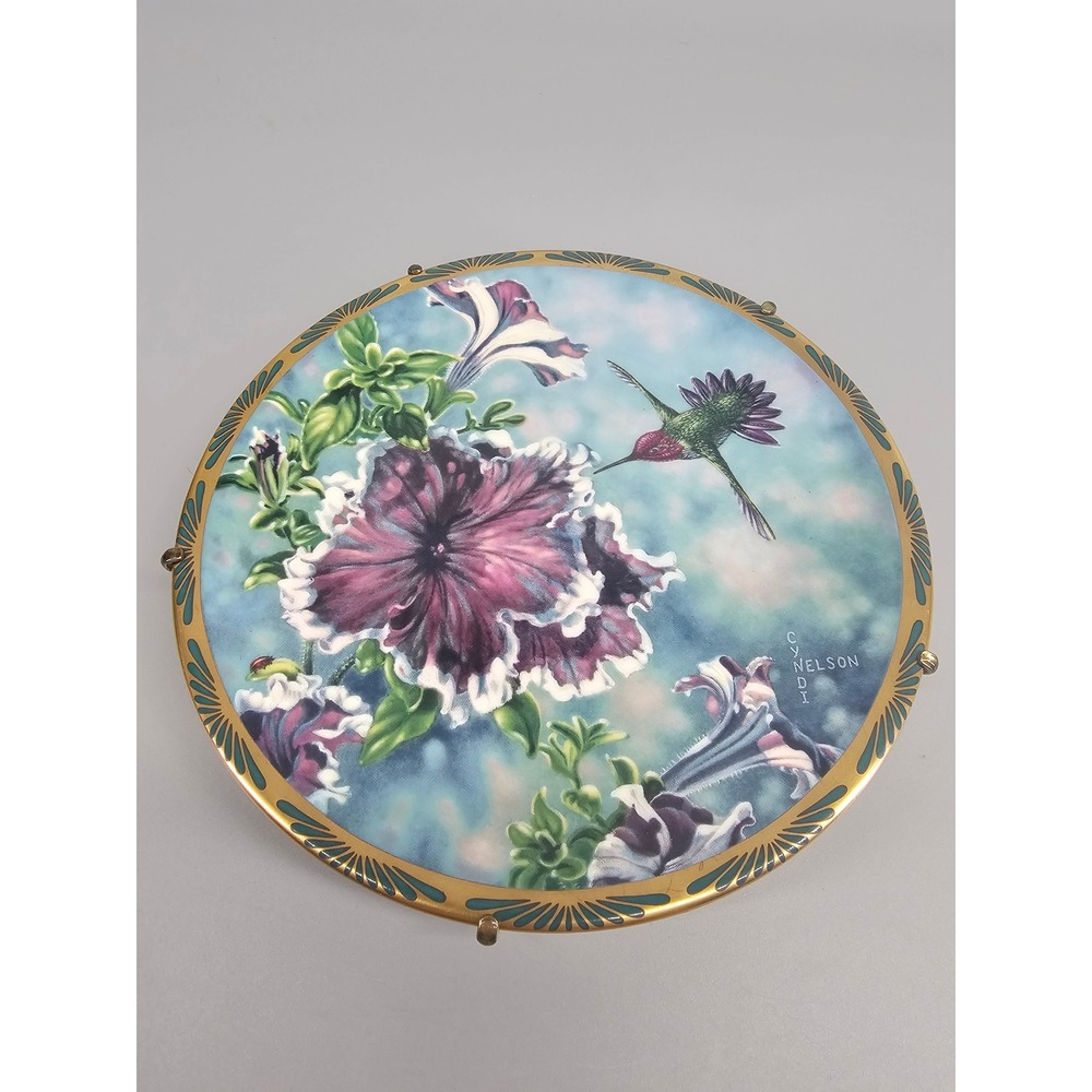 Collector Plate 6.5in Excellent Pickard Cyndi Nelson Anna's Hummingbird Petunias